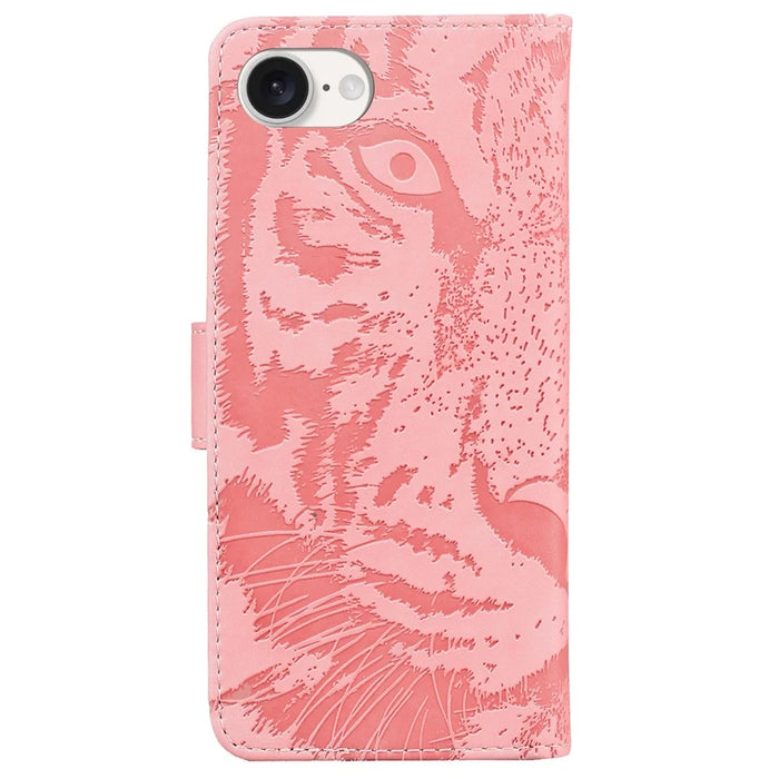For iPhone 17e / 16e Case Wallet Style Tiger Pattern PU Leather Phone Cover - Pink - 7