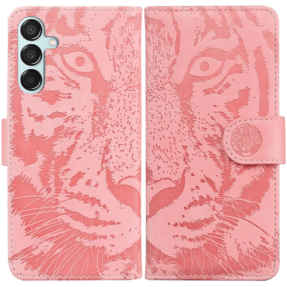 For Samsung Galaxy M15 5G / F15 5G Wallet Case Tiger Pattern Leather Phone Cover - Pink - 1