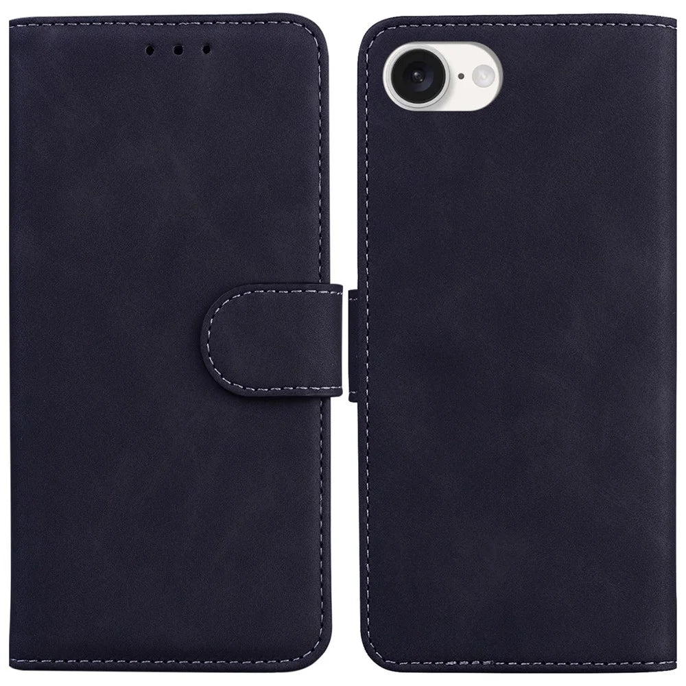 For iPhone 17e / 16e Case Anti-Drop Solid Color Leather Phone Cover Mobile Accessories   - Black - 1