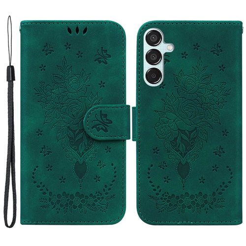 For Samsung Galaxy M15 5G / F15 5G Case Butterfly Flower Pattern Flip Leather Phone Cover - Green - 1