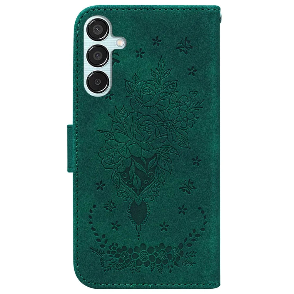 For Samsung Galaxy M15 5G / F15 5G Case Butterfly Flower Pattern Flip Leather Phone Cover - Green - 7