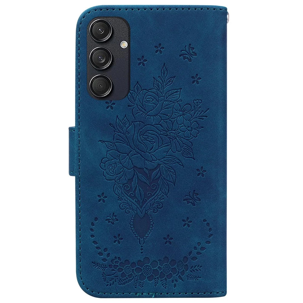 For Samsung Galaxy M55 5G / C55 5G / F55 5G Phone Case Flower Imprint PU Leather Flip Wallet Cover - Blue - 7