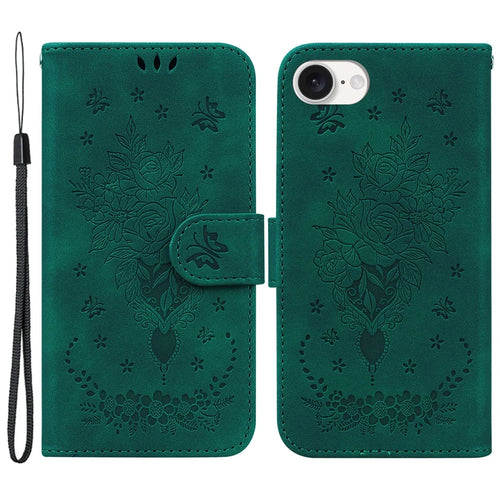 For iPhone 17e / 16e Wallet Phone Cases   Flower Imprint PU Leather Cover - Green - 1