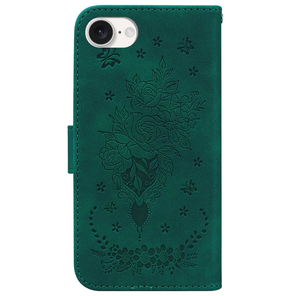 For iPhone 17e / 16e Wallet Phone Cases   Flower Imprint PU Leather Cover - Green - 7