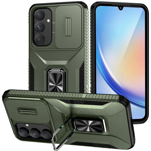 For Samsung Galaxy A35 5G Case TPU+PC Phone Cover with Kickstand / Lens Guard - Green - 1