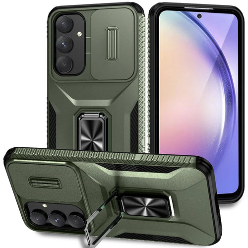 For Samsung Galaxy A55 5G Case TPU+PC Camera Lens Protection Kickstand Phone Cover - Green - 1