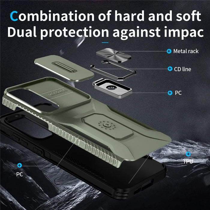 For Samsung Galaxy A55 5G Case TPU+PC Camera Lens Protection Kickstand Phone Cover - Green - 3
