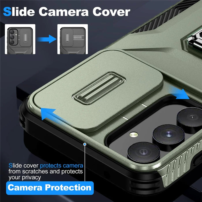 For Samsung Galaxy A55 5G Case TPU+PC Camera Lens Protection Kickstand Phone Cover - Green - 4
