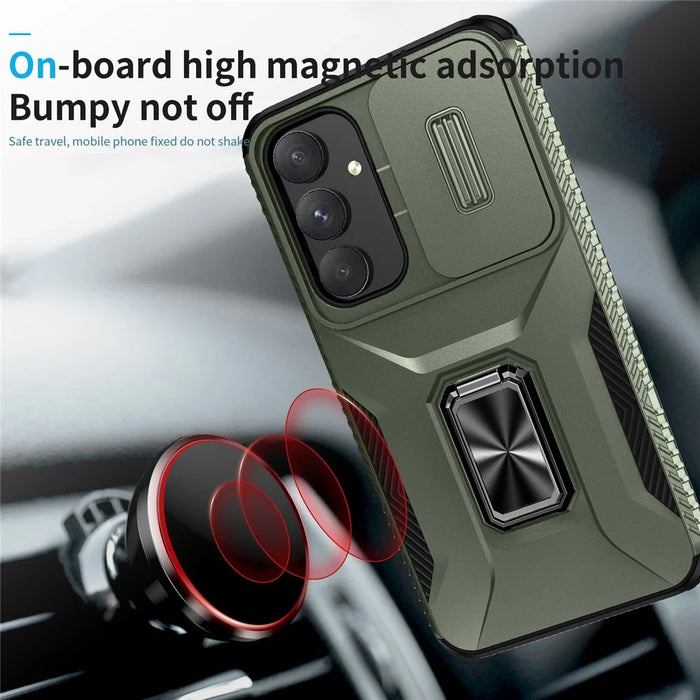 For Samsung Galaxy A55 5G Case TPU+PC Camera Lens Protection Kickstand Phone Cover - Green - 5
