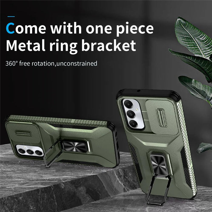 For Samsung Galaxy A05s 4G Kickstand Case TPU+PC Phone Cover with Slide Lens Lid - Green - 2