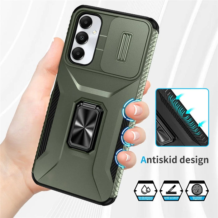 For Samsung Galaxy A05s 4G Kickstand Case TPU+PC Phone Cover with Slide Lens Lid - Green - 4