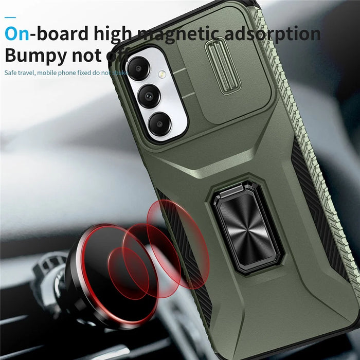 For Samsung Galaxy A05s 4G Kickstand Case TPU+PC Phone Cover with Slide Lens Lid - Green - 5