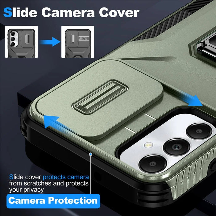 For Samsung Galaxy A05s 4G Kickstand Case TPU+PC Phone Cover with Slide Lens Lid - Green - 6