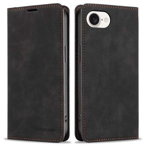 FORWENW Fantasy Series for iPhone 17e / 16e Case Skin-Touch Leather Magnetic Absorption Phone Cover - Black - 1
