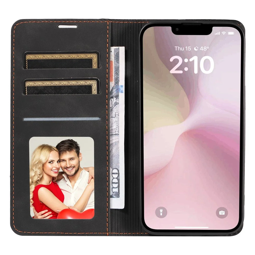 FORWENW Fantasy Series for iPhone 17e / 16e Case Skin-Touch Leather Magnetic Absorption Phone Cover - Black - 2