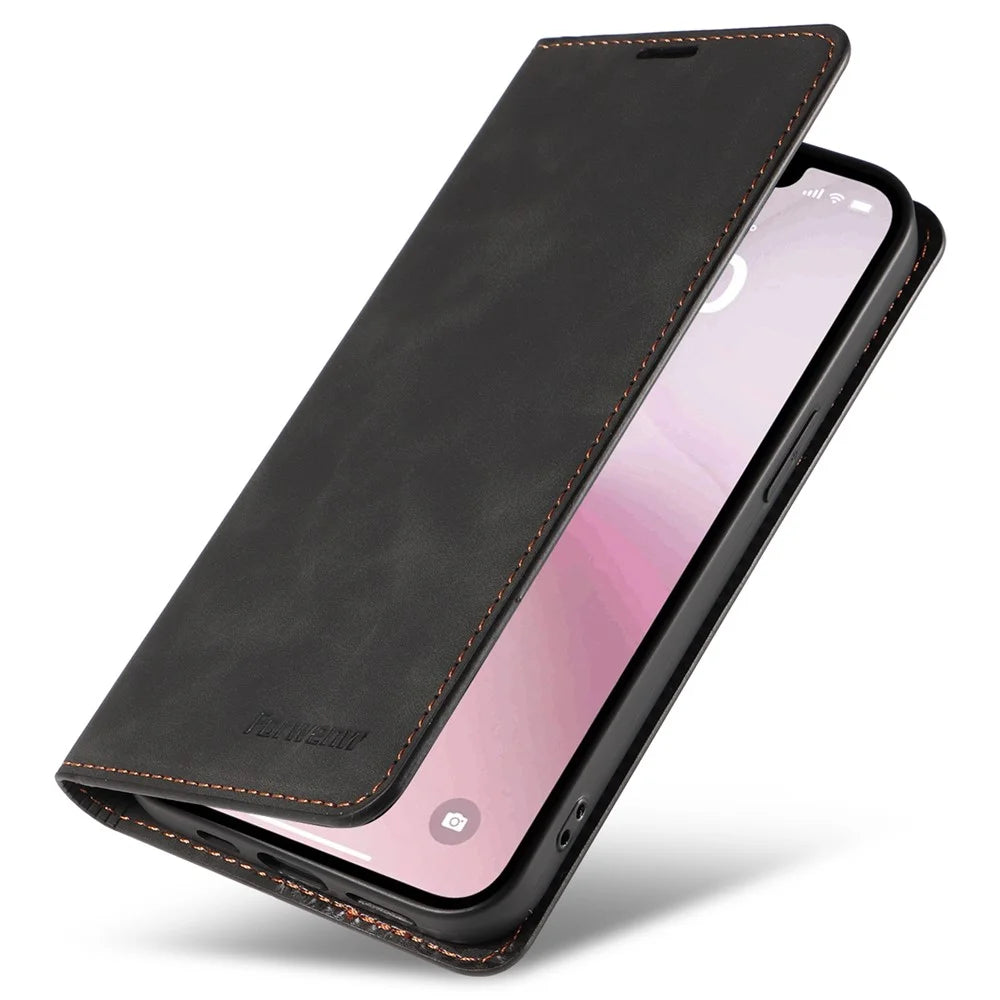 FORWENW Fantasy Series for iPhone 17e / 16e Case Skin-Touch Leather Magnetic Absorption Phone Cover - Black - 4