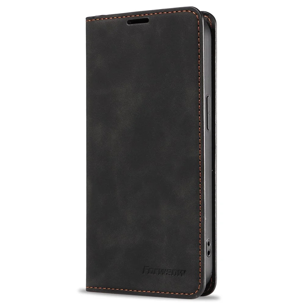 FORWENW Fantasy Series for iPhone 17e / 16e Case Skin-Touch Leather Magnetic Absorption Phone Cover - Black - 5