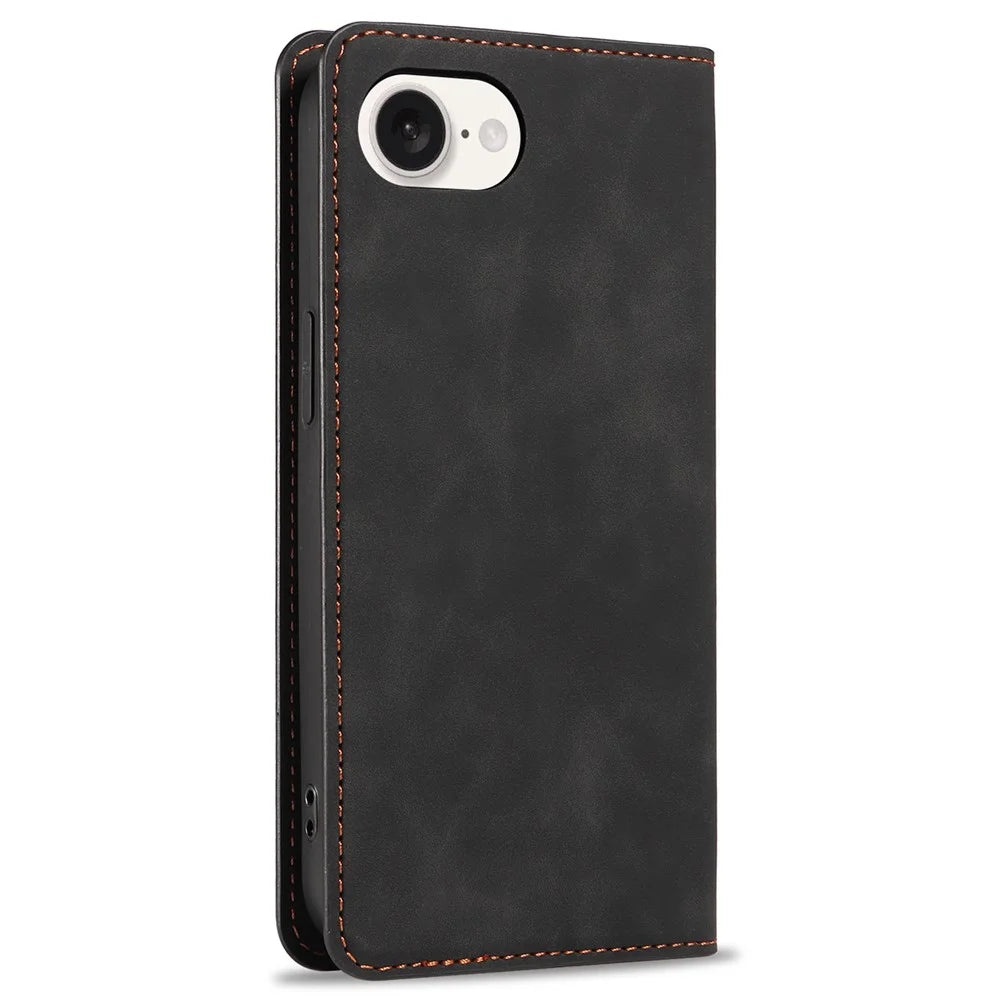 FORWENW Fantasy Series for iPhone 17e / 16e Case Skin-Touch Leather Magnetic Absorption Phone Cover - Black - 6