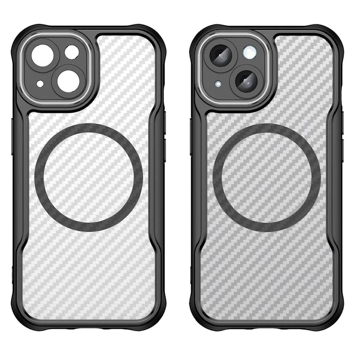 For iPhone 15 Case Compatible with MagSafe Carbon Fiber Texture TPU+PC Phone Cover - Black - 2