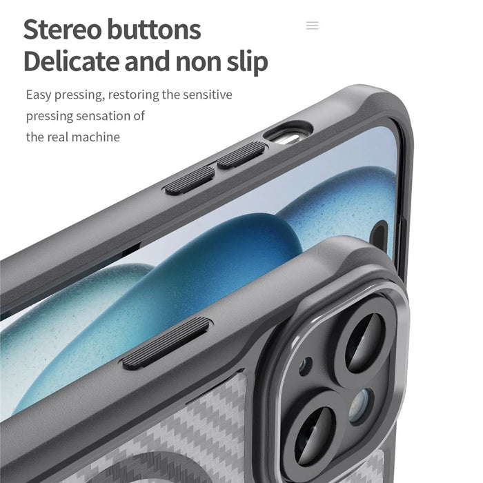 For iPhone 15 Case Compatible with MagSafe Carbon Fiber Texture TPU+PC Phone Cover - Black - 3