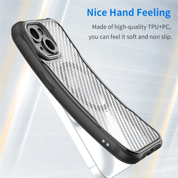 For iPhone 15 Case Compatible with MagSafe Carbon Fiber Texture TPU+PC Phone Cover - Black - 4
