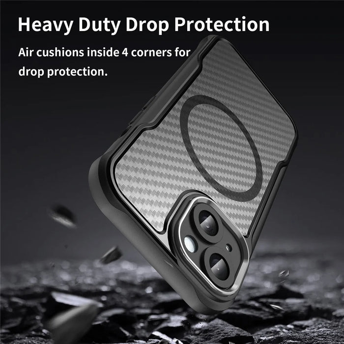 For iPhone 15 Case Compatible with MagSafe Carbon Fiber Texture TPU+PC Phone Cover - Black - 7