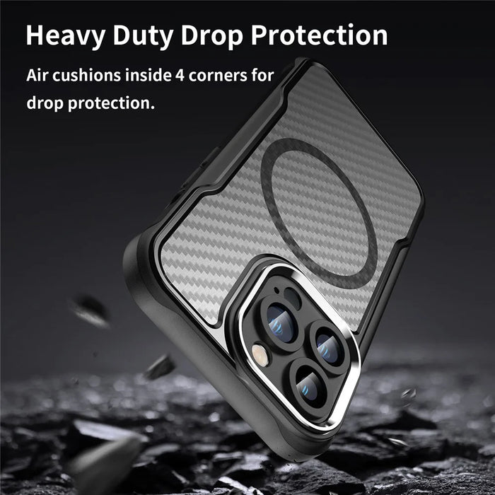 For iPhone 14 Pro Max Magnetic Case TPU+PC Translucent Carbon Fiber Texture Phone Cover - Black - 7