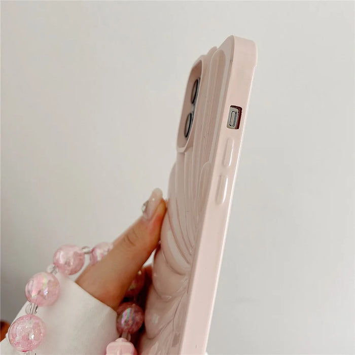 For iPhone 13 Pro Case Seashell Shape Glossy TPU Phone Cover with Bracelet Chain - Pink - 3
