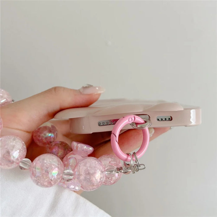 For iPhone 13 Pro Case Seashell Shape Glossy TPU Phone Cover with Bracelet Chain - Pink - 4