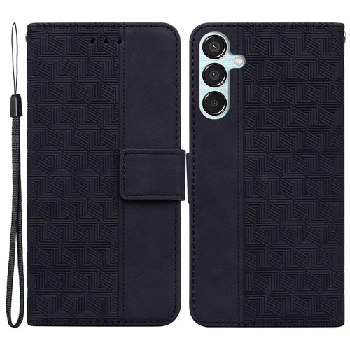 For Samsung Galaxy M15 5G / F15 5G Case PU Leather Geometry Flip Wallet Phone Cover - Black - 1