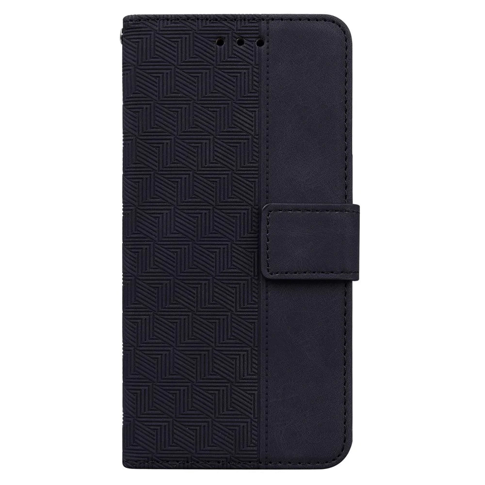 For Samsung Galaxy M15 5G / F15 5G Case PU Leather Geometry Flip Wallet Phone Cover - Black - 6