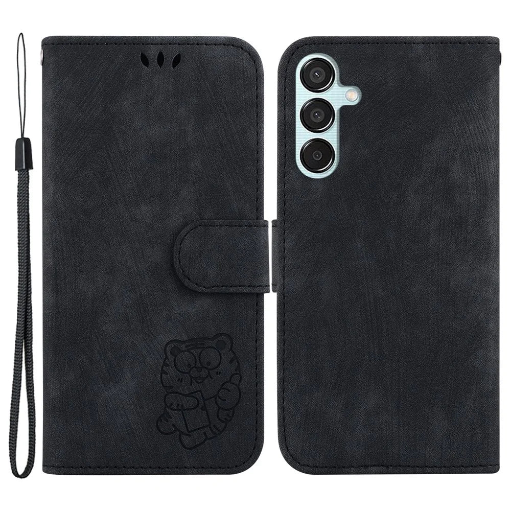 For Samsung Galaxy M15 5G / F15 5G Case Cute Tiger Pattern Flip Leather Phone Cover - Black - 1