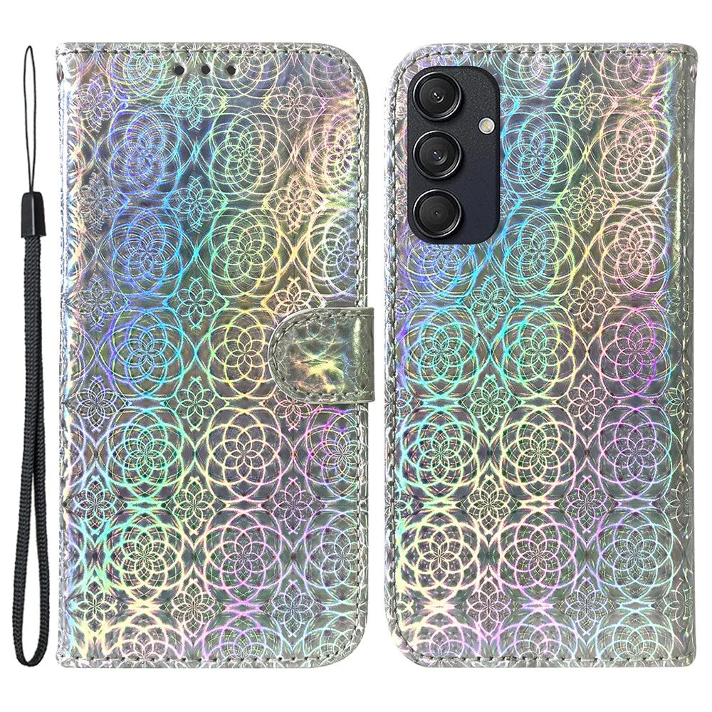 For Samsung Galaxy M55 5G / C55 5G / F55 5G Case Dazzling Flower Magnetic Clasp Leather Cover - Grey - 1