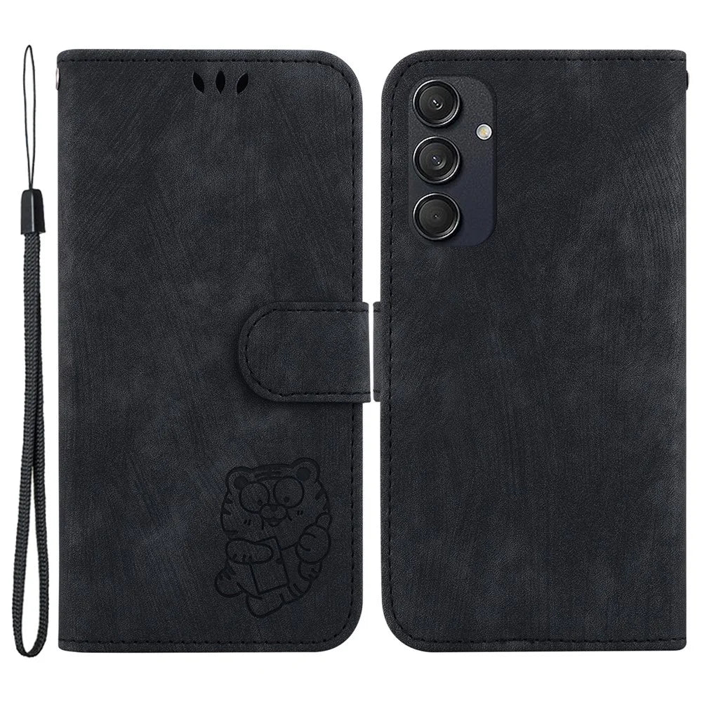 For Samsung Galaxy M55 5G / C55 5G / F55 5G Case Wallet Little Tiger Imprinted Leather Phone Cover - Black - 1
