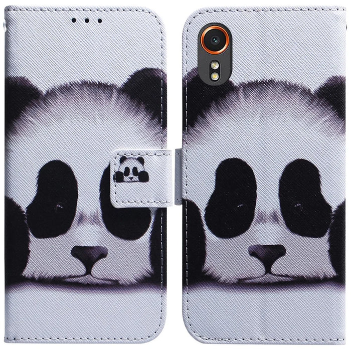 For Samsung Galaxy Xcover7 Case PU Leather Pattern Magnetic Clasp Stand Function Phone Cover - Panda - 1
