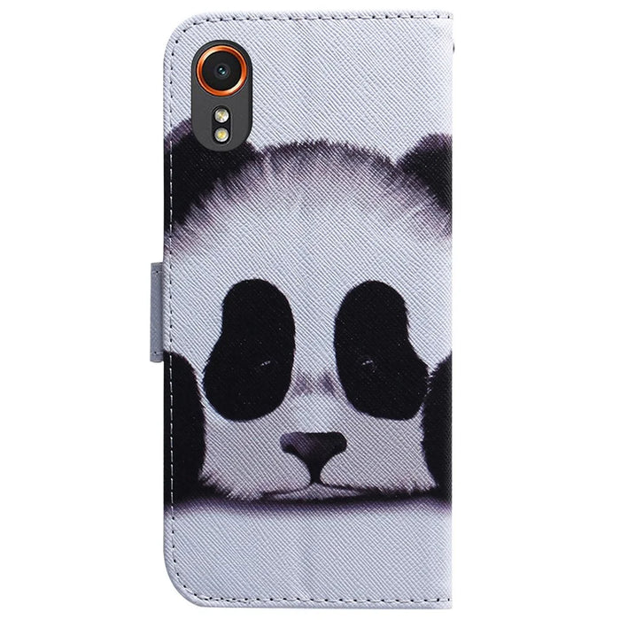 For Samsung Galaxy Xcover7 Case PU Leather Pattern Magnetic Clasp Stand Function Phone Cover - Panda - 7