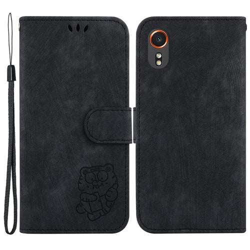 For Samsung Galaxy Xcover7 Case Cute Tiger Leather Card Holder / Cash Slots Phone Cover - Black - 1