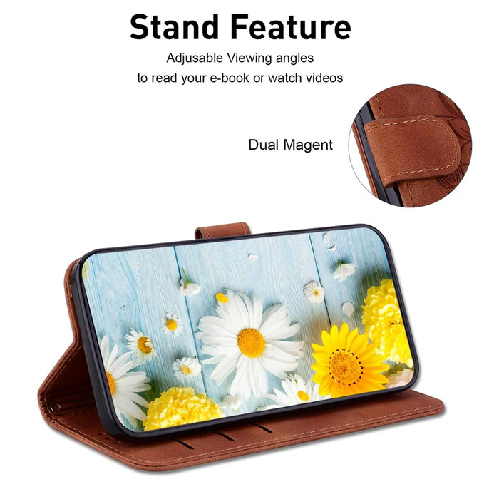 For Samsung Galaxy Xcover7 Case Flower Leather Phone Cover with Wallet Function - Brown - 2