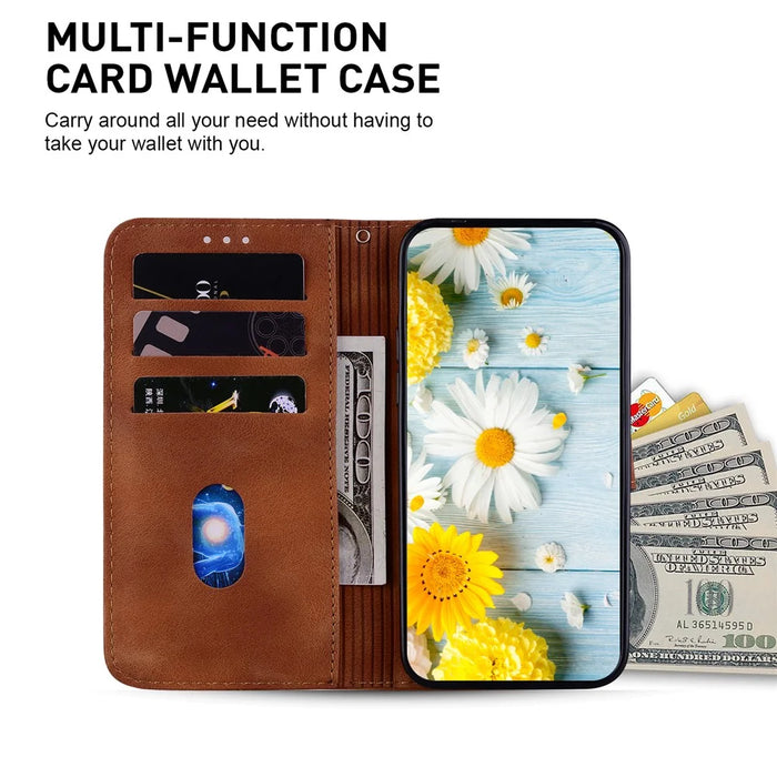 For Samsung Galaxy Xcover7 Case Flower Leather Phone Cover with Wallet Function - Brown - 3