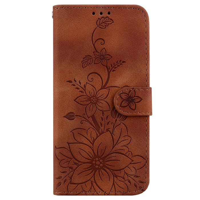 For Samsung Galaxy Xcover7 Case Flower Leather Phone Cover with Wallet Function - Brown - 6