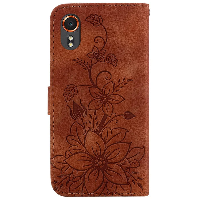 For Samsung Galaxy Xcover7 Case Flower Leather Phone Cover with Wallet Function - Brown - 7