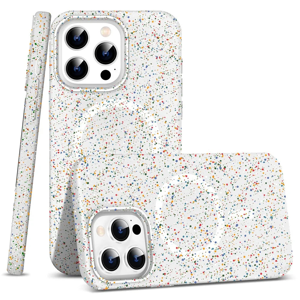 For iPhone 12 Pro Max Matte Case Colorful Spots Hard PC Phone Cover Compatible with MagSafe - White - 1