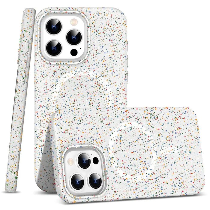 For iPhone 12 Pro Max Matte Case Colorful Spots Hard PC Phone Cover Compatible with MagSafe - White - 1