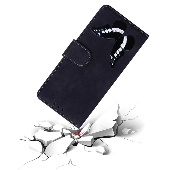 For iPhone 17e / 16e Case Butterfly Pattern Wallet Stand Leather Phone Cover - Black - 4