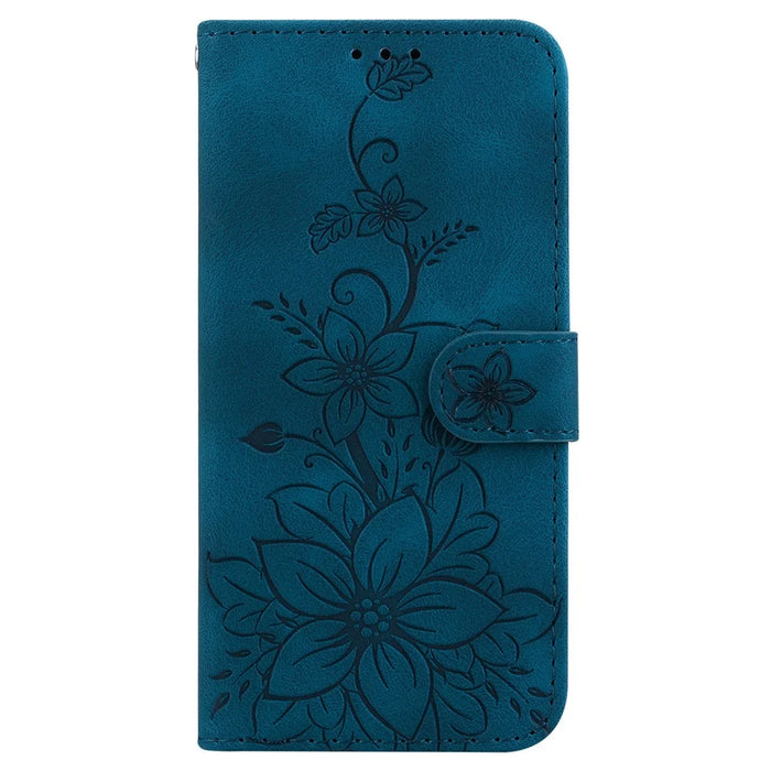 For iPhone 17e / 16e Cell Phone Cases Floral Imprinted PU Leather Flip Protective Cover - Dark Blue - 6