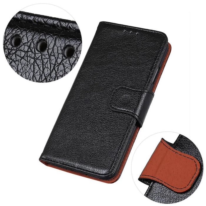 For iPhone 16 Pro Max Case Nappa Texture Split Leather Cover with Wallet Stand - Black - 5