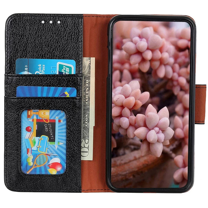 For iPhone 16 Plus Case Nappa Texture Split Leather Wallet Folio Flip Phone Cover - Black - 2