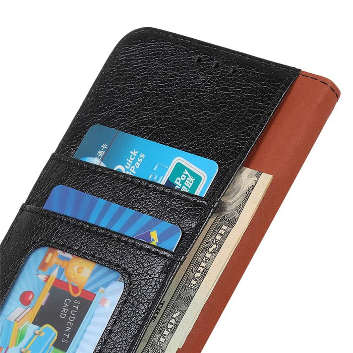 For iPhone 16 Plus Case Nappa Texture Split Leather Wallet Folio Flip Phone Cover - Black - 4