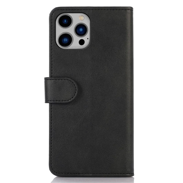 For iPhone 16 Pro Max Case PU Leather Cowhide Texture Folio Flip Phone Cover - Black - 7