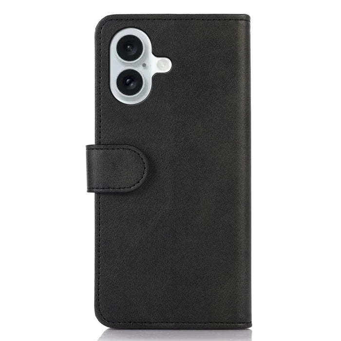 For iPhone 16 Case Cowhide Texture Leather Wallet Phone Cover with Magnetic Clasp - Black - 7